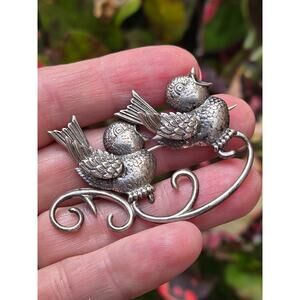 Mid Century Lang Twin Duette Love Birds Doves Songbirds Sterling Silver Brooch